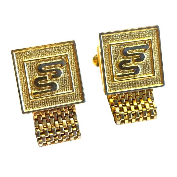 Gold wrap Cufflinks vintage mid century men’s jewelry unique embossed design - Picture 1 of 7